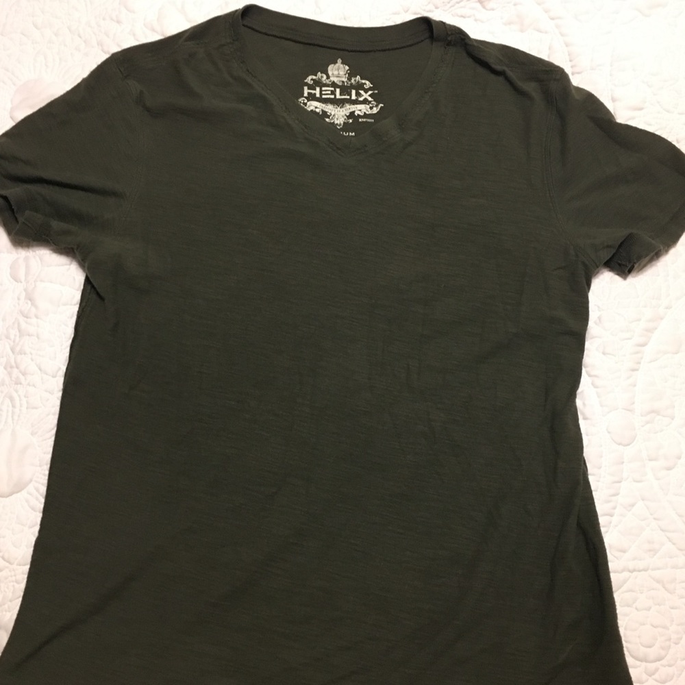 Helix Brand Casual V-Neck Tee in Olive/Army Green